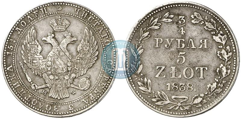 Picture 3/4 roubles - 5 złotych 1838 year MW 
