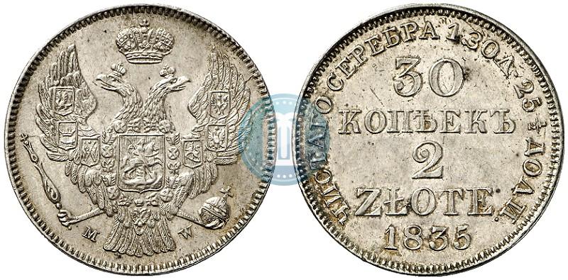 Picture 30 kopecks - 2 złotych 1835 year MW 