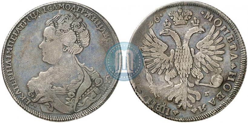 Фото 1 рубль 1726 года СПБ "Петербургский тип, портрет влево"