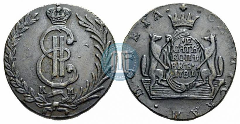 Фото 10 копеек 1781 года КМ 