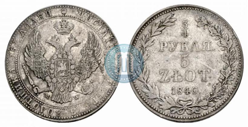 Picture 3/4 roubles - 5 złotych 1840 year MW 
