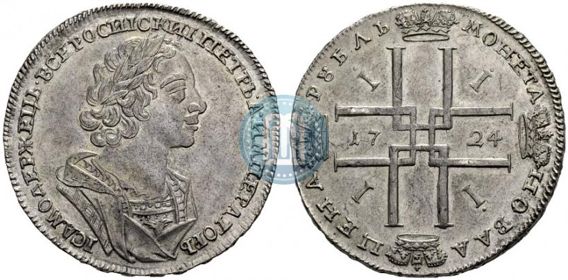 Фото 1 рубль 1724 года  "Портрет в античных доспехах"