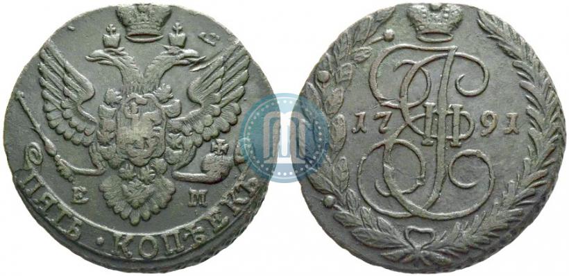Picture 5 kopecks 1791 year ЕМ 