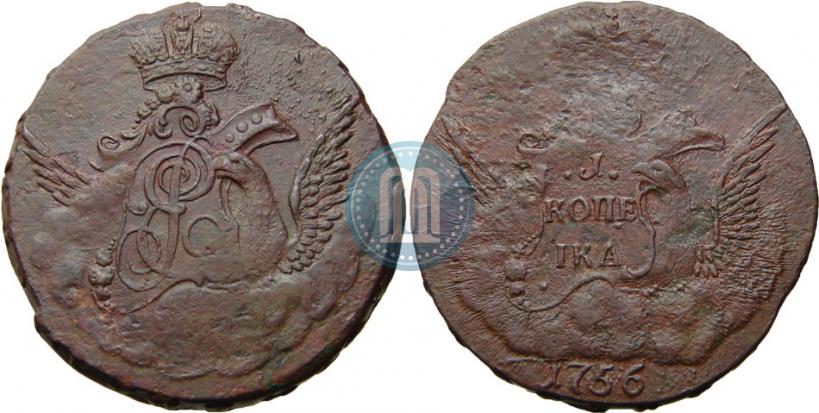 Picture 1 kopeck 1756 year  