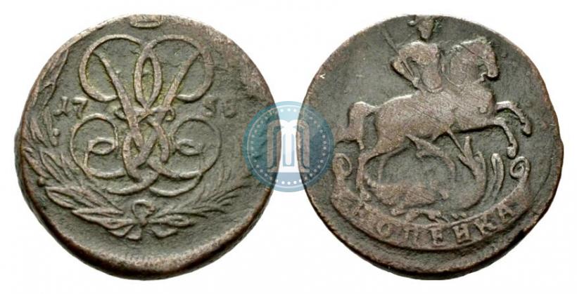 Picture 1 kopeck 1758 year  