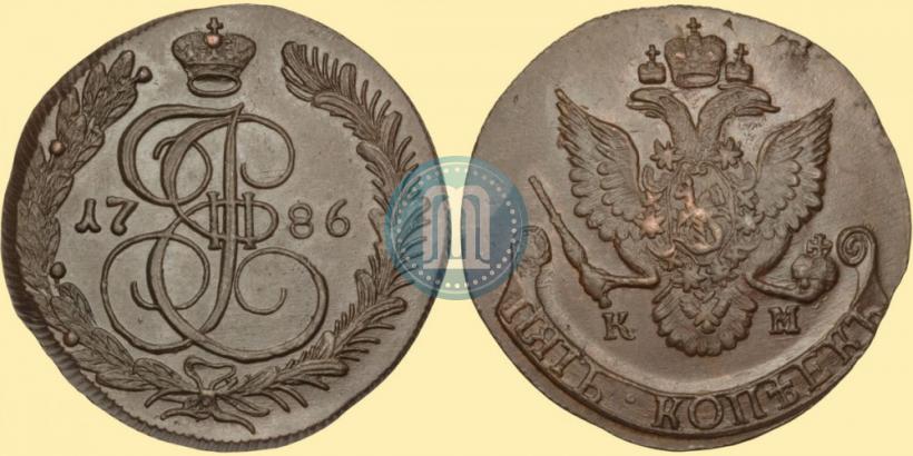 Фото 5 копеек 1786 года КМ 