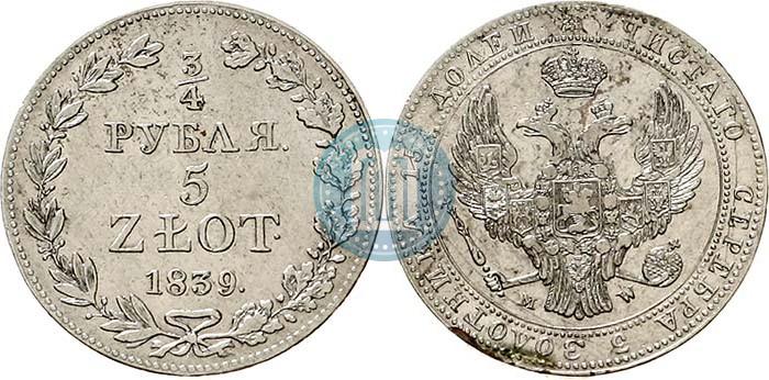 Picture 3/4 roubles - 5 złotych 1839 year MW 