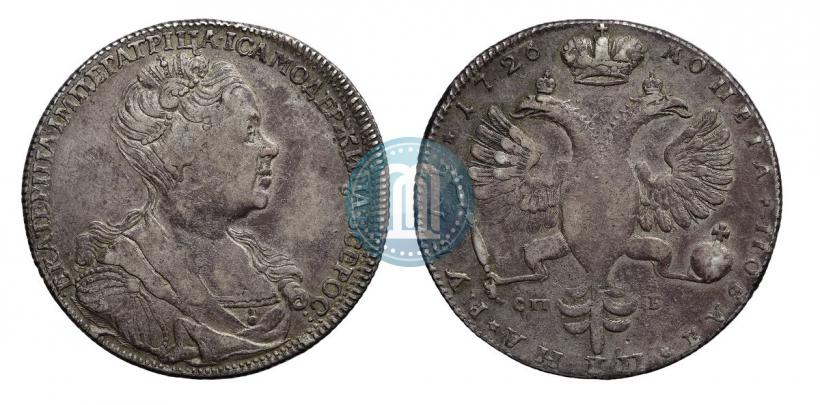 Фото 1 рубль 1726 года СПБ "Петербургский тип, портрет вправо"