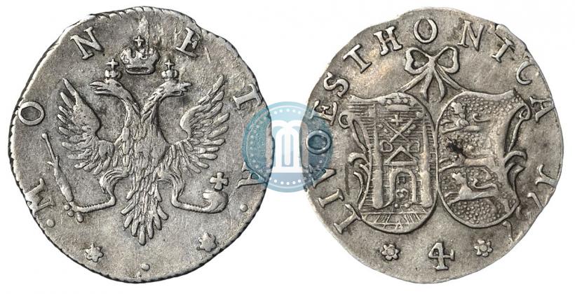 Picture 4 kopecks 1757 year  "For Livonia"