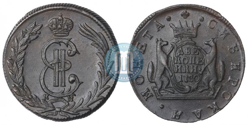 Фото 2 копейки 1780 года КМ 