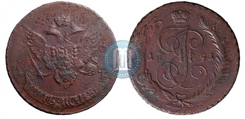 Picture 5 kopecks 1791 year  "Paul's restrike"