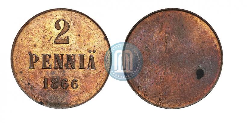 Picture 2 pennia 1866 year  "Pattern"