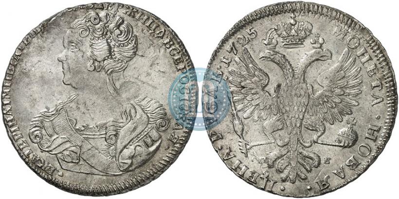 Фото 1 рубль 1725 года СПБ "Петербургский тип, портрет влево"