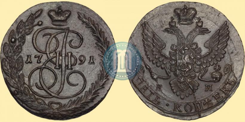 Picture 5 kopecks 1791 year ЕМ 