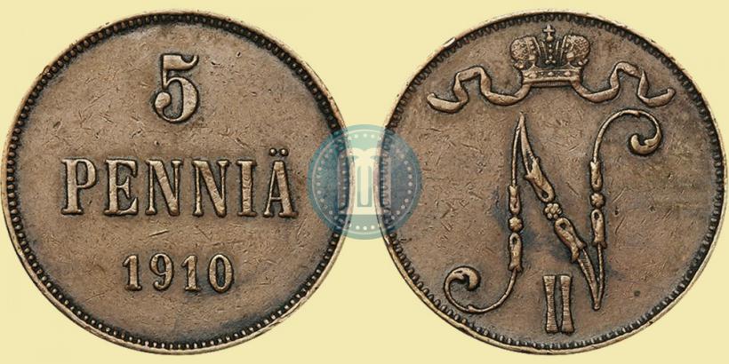 Фото 5 пенни 1910 года  