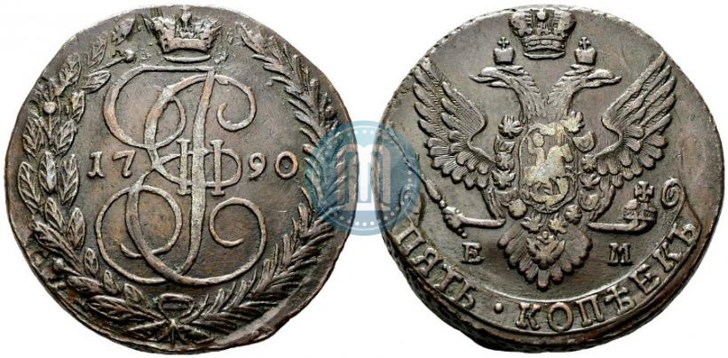 Picture 5 kopecks 1790 year ЕМ 