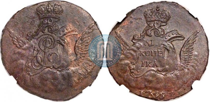 Picture 1 kopeck 1755 year  