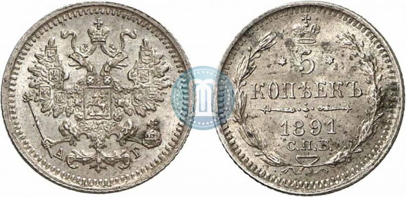 Фото 5 копеек 1891 года СПБ-АГ 