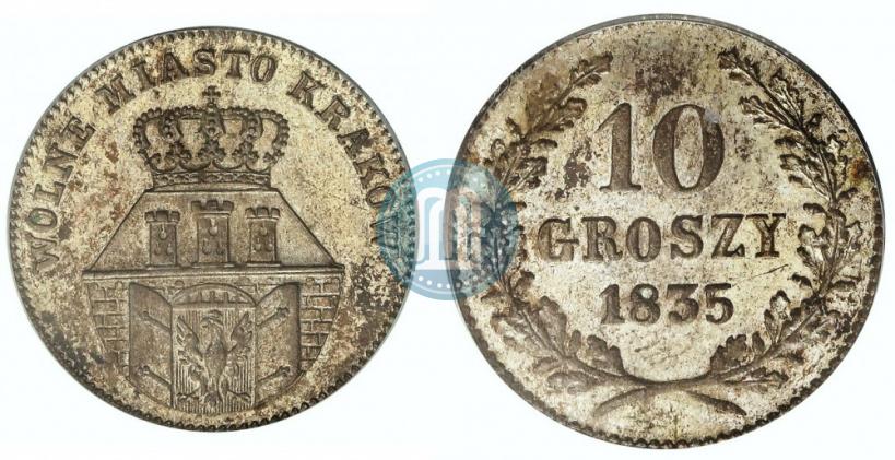 Фото 10 грошей 1835 года  "Свободный город Краков"