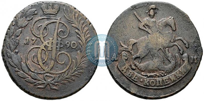 Фото 2 копейки 1790 года АМ 
