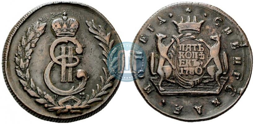 Фото 5 копеек 1780 года КМ 