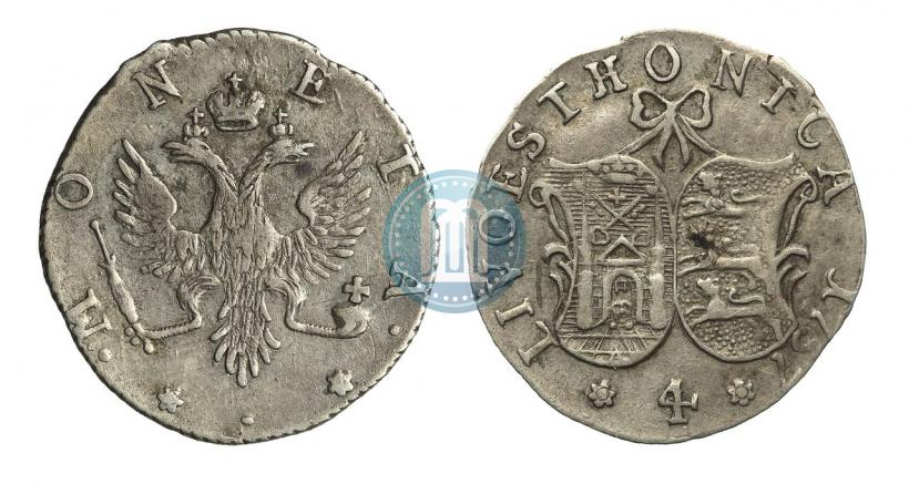 Picture 4 kopecks 1757 year  "For Livonia"