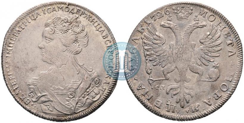 Фото 1 рубль 1726 года СПБ "Петербургский тип, портрет влево"
