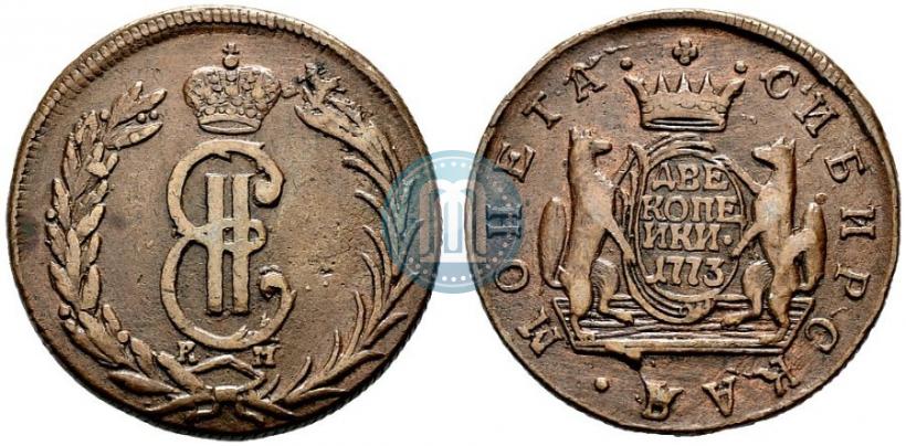Фото 2 копейки 1773 года КМ 