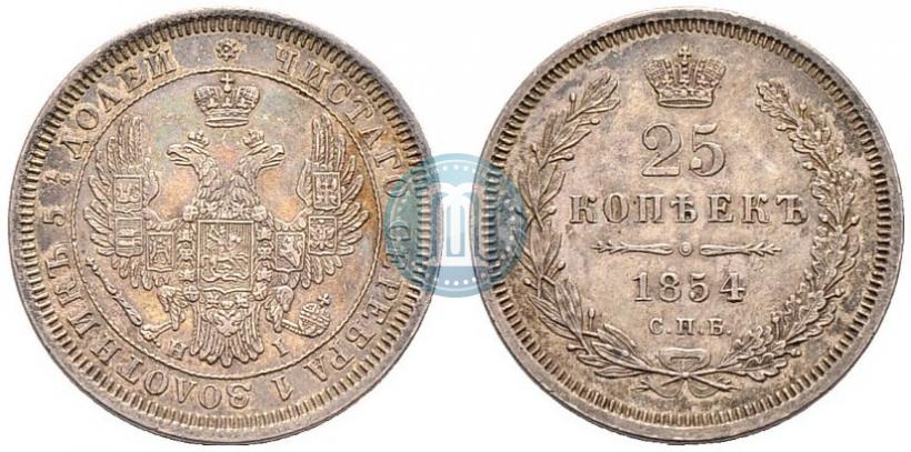 Фото 25 копеек 1854 года СПБ-HI 