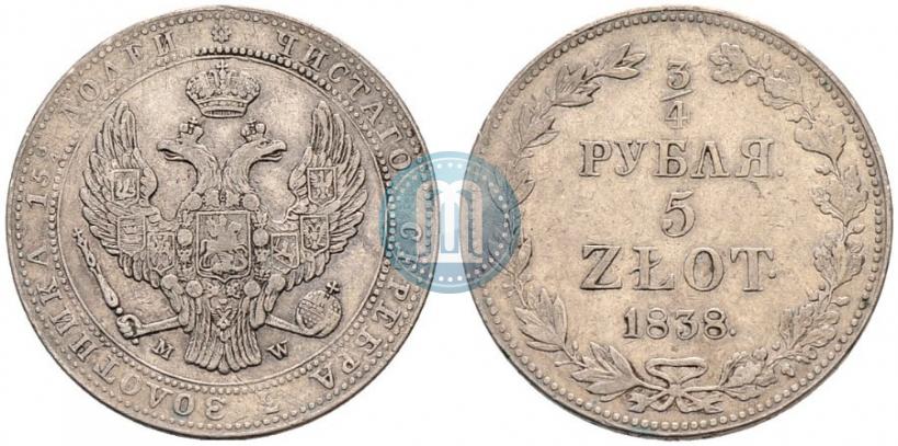 Picture 3/4 roubles - 5 złotych 1838 year MW 