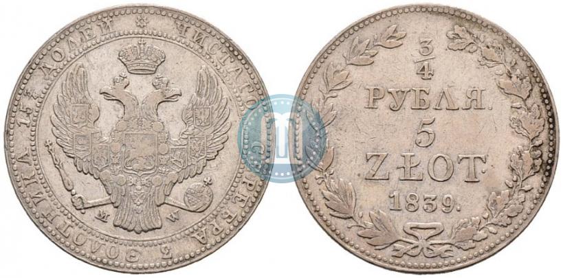 Picture 3/4 roubles - 5 złotych 1839 year MW 