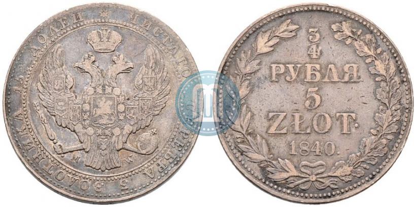 Picture 3/4 roubles - 5 złotych 1840 year MW 