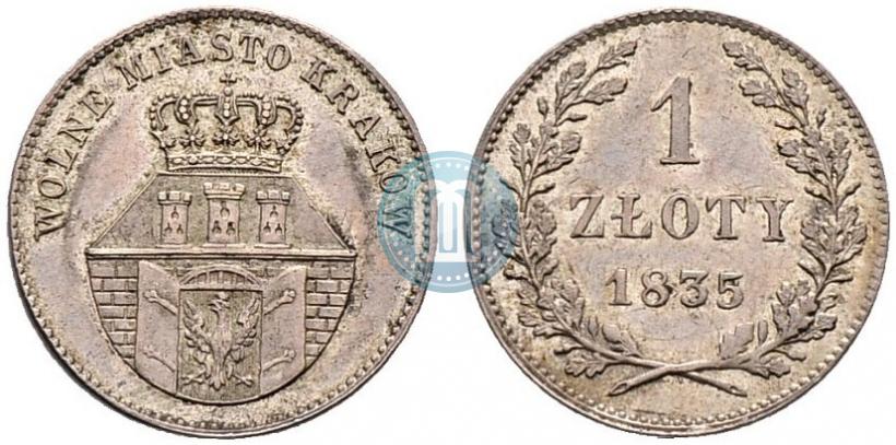 Picture 1 złoty 1835 year  "Free city of Kraków"