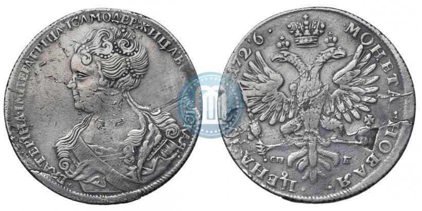 Picture 1 rouble 1726 year СПБ "Petersburg type, portrait turned to the left"