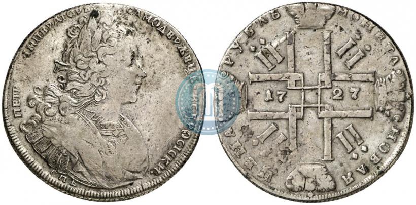 Фото 1 рубль 1727 года СПБ "Петербургский тип"