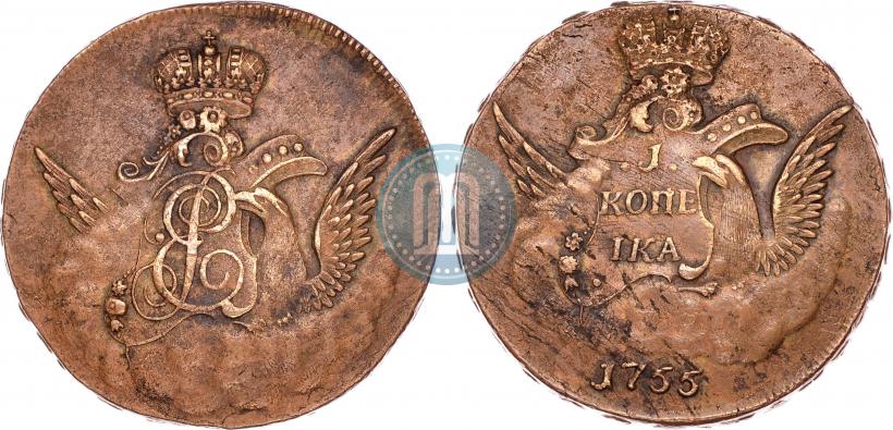 Picture 1 kopeck 1755 year  