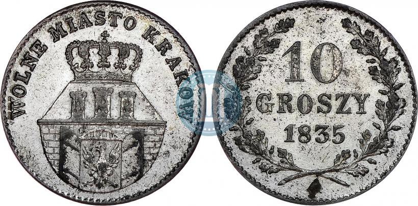 Фото 10 грошей 1835 года  "Свободный город Краков"