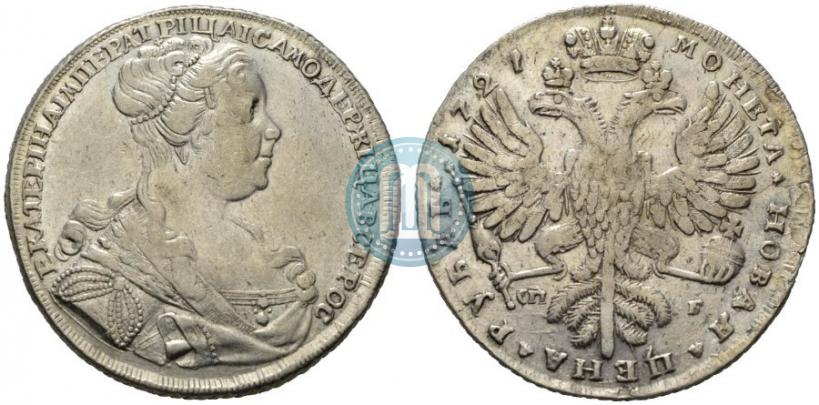 Picture 1 rouble 1727 year СПБ "Petersburg type, portrait turned to the right"