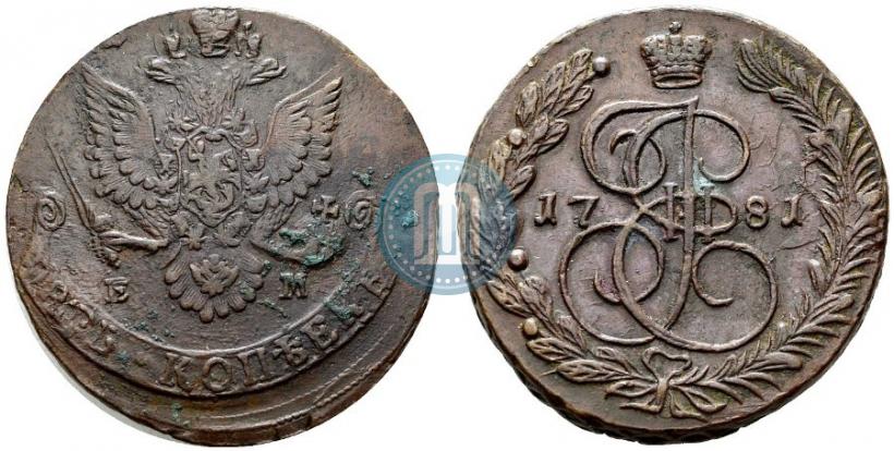 Picture 5 kopecks 1781 year ЕМ 