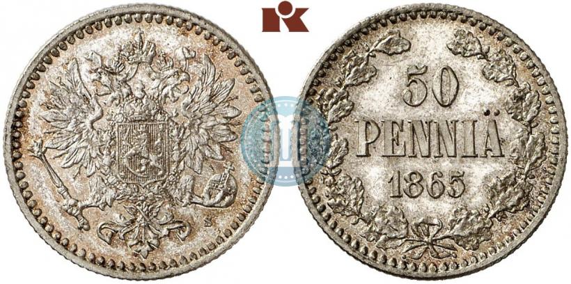 Фото 50 пенни 1865 года S 