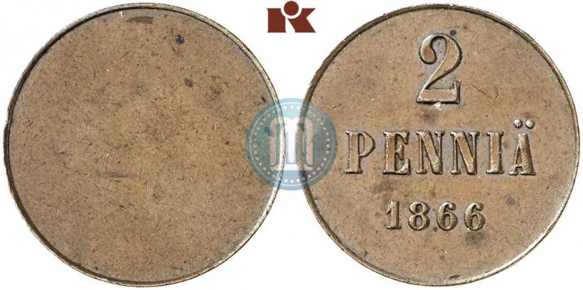 Picture 2 pennia 1866 year  "Pattern"