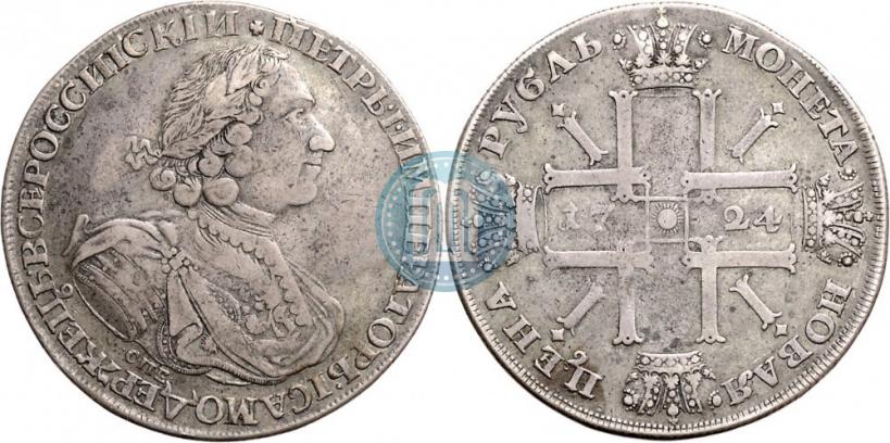 Фото 1 рубль 1724 года СПБ "Солнечный, в латах"