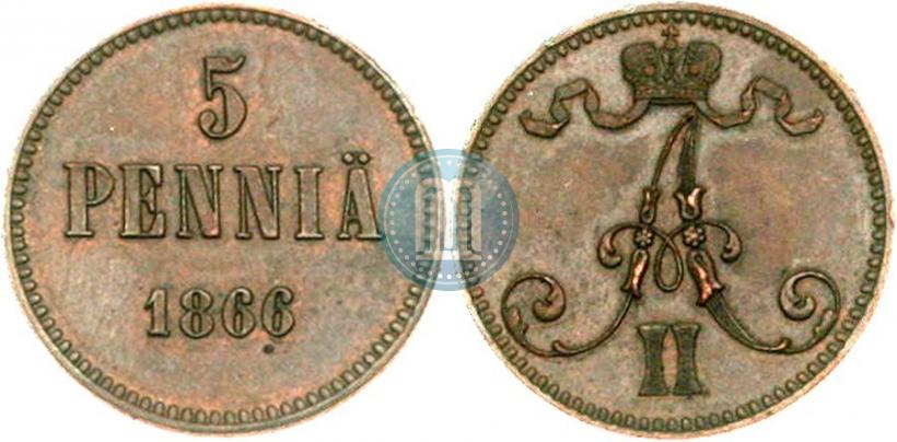 Picture 5 pennia 1866 year  