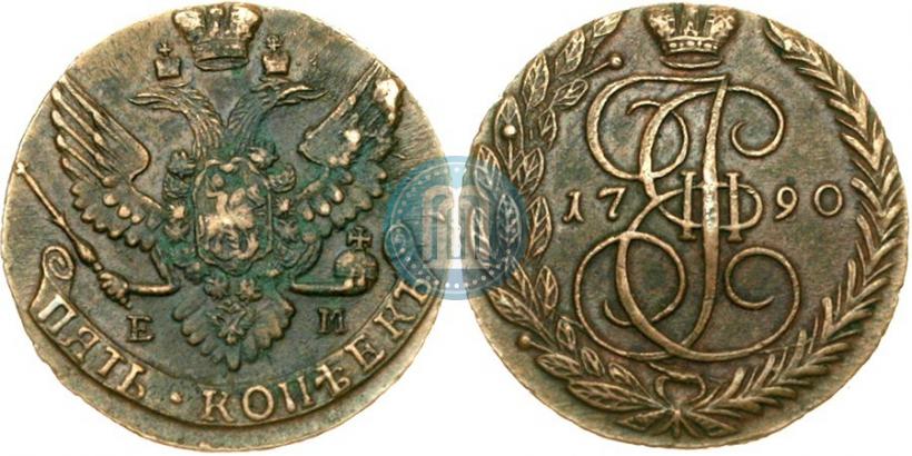 Picture 5 kopecks 1790 year ЕМ 