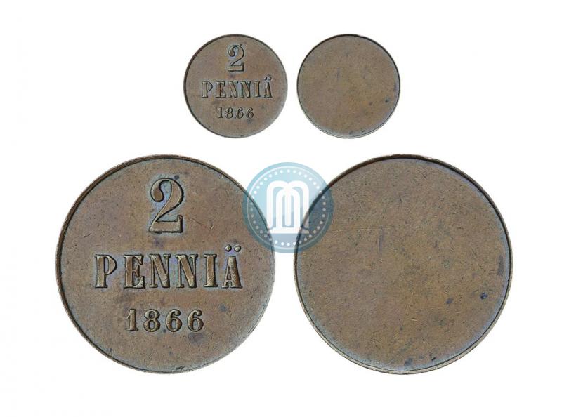 Фото 2 пенни 1866 года  "Пробные"