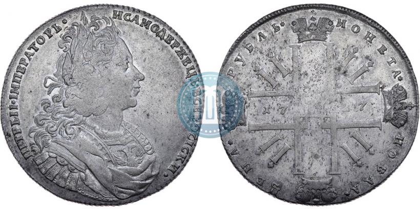Фото 1 рубль 1727 года  "Монограмма на реверсе. Пробный"