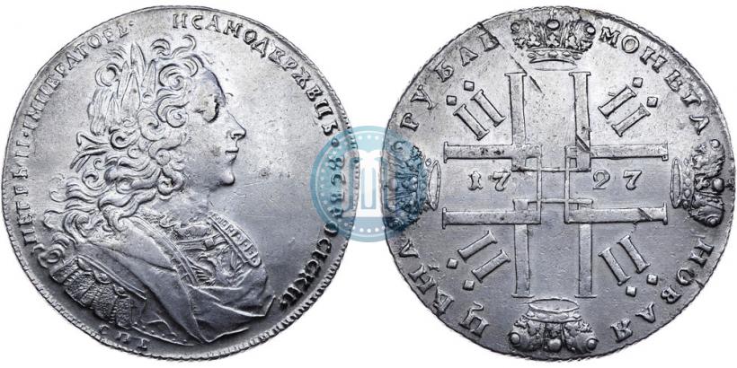 Фото 1 рубль 1727 года СПБ "Петербургский тип"