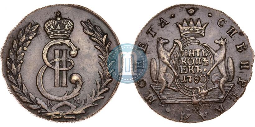 Фото 5 копеек 1780 года КМ 