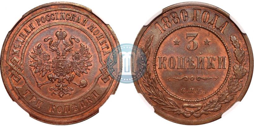 Фото 3 копейки 1880 года СПБ 