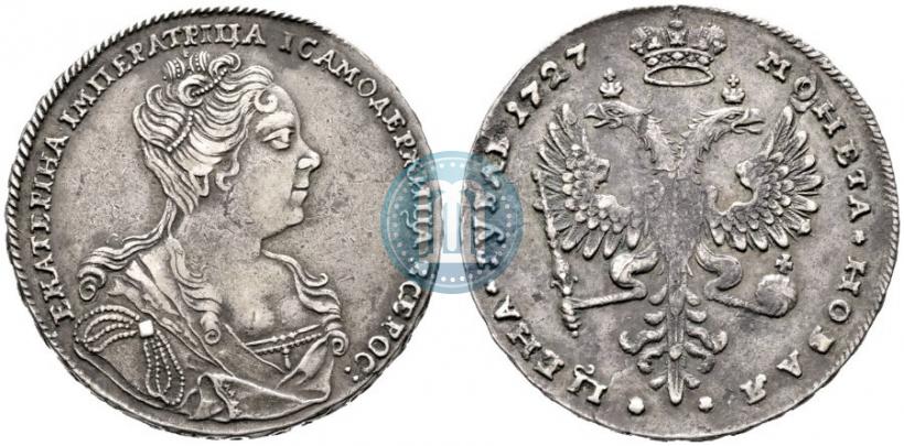 Фото 1 рубль 1727 года  "Московский тип, портрет вправо"